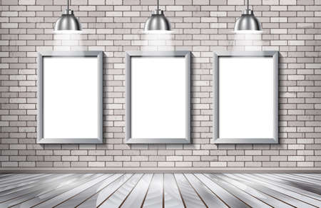 Gallery interior with blank billboard and spotlight poster vector illustrationのイラスト素材