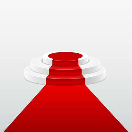 Round stepped white podium with red carpet. Vector illustrationのイラスト素材