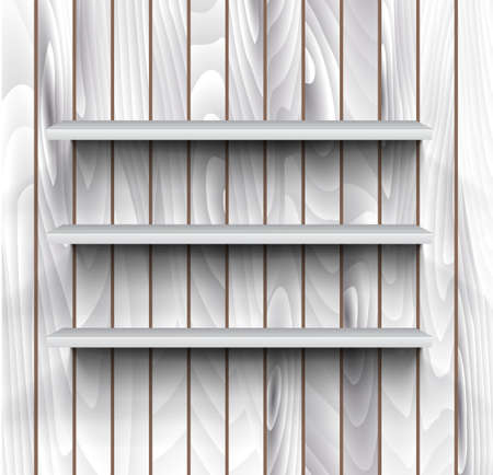 Empty shelves on the wooden wall in gray colors, vector backgroundのイラスト素材