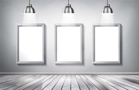 Gallery interior with blank billboard and spotlight poster vector illustrationのイラスト素材
