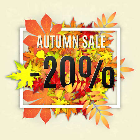 Autumn typographical background with autumn leaves. Autumn typographic. Fall leaf. Autumn sale -20 discount vector bannerのイラスト素材