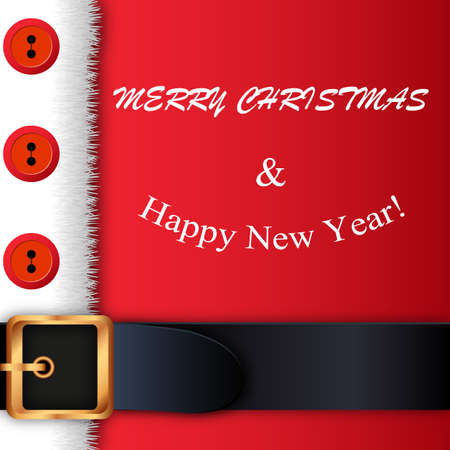 Merry Christmas background. Red Santa Claus suit, leather belt with gold buckle, white beard, concept for greeting or postal card, vector illustrationのイラスト素材