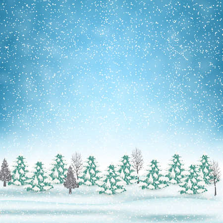 New year and  Merry Christmas Winter landscape . Vector illustration.  concept for greeting or postal cardのイラスト素材