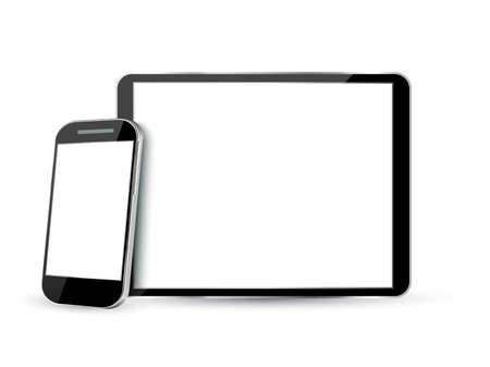 Set of realistic computer tablet and mobile phone with empty  screen. vector illustrationのイラスト素材