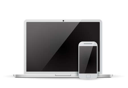 Set of realistic  laptop and mobile phone with empty  screen.のイラスト素材