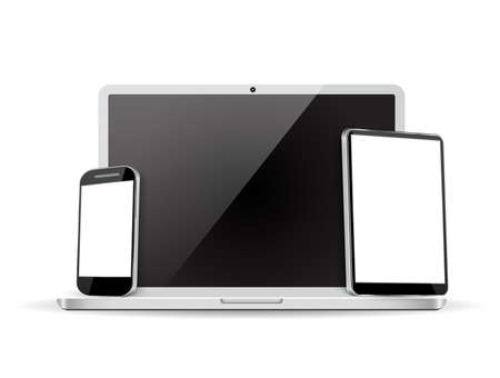 Set of realistic  laptop, tablet and mobile phone with empty  screen.のイラスト素材