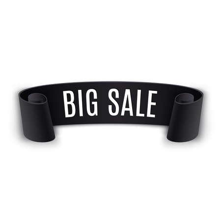Black realistic curved paper banner. Ribbon. Black Friday big sale. Vector illustrationのイラスト素材
