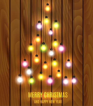 Christmas bulb lights arranged of Christmas tree. Christmas tree made of light bulbsのイラスト素材
