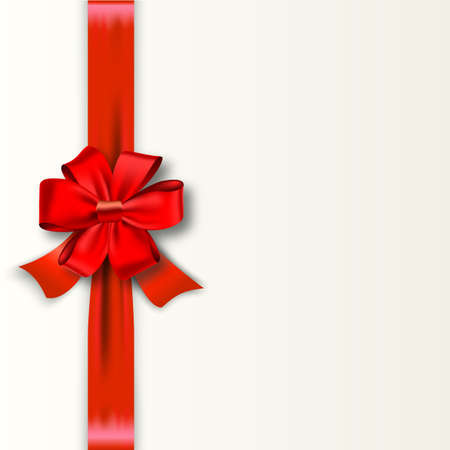 Red Ribbon with Satin Bow Isolated on White. Vector Illustration. Invitation Decorative Card Template, Voucher Design, Holiday Invitation Design.のイラスト素材