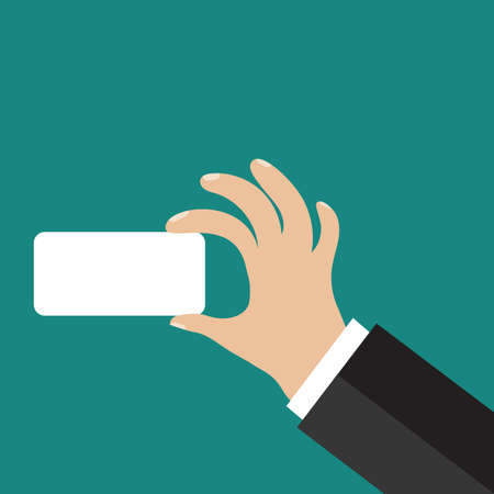 Hand holding business card. Flat icon modern design style vector illustration concept.のイラスト素材