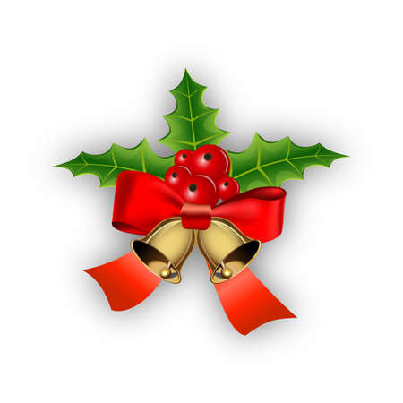 Christmas bells with holly and bowのイラスト素材