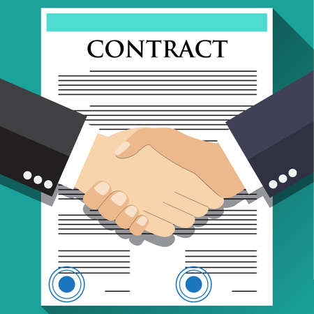 Business partner handshake deal contract meeting. Vector flat design for business web infographic conceptのイラスト素材