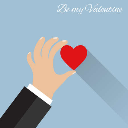 Valentine day greeting card. Hand holding heart. Be my Valentine. Announcement and Celebration Message Poster, Flyer.  vector illustration in flat design.のイラスト素材