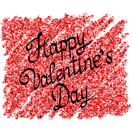Happy Valentines Day hand  lettering - handmade calligraphy on red background vector illustration.  template for card, banner, poster.のイラスト素材