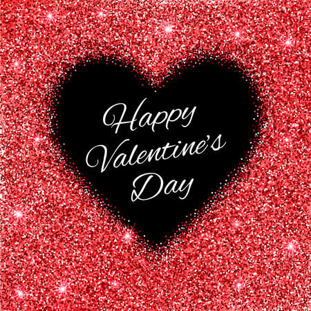 Abstract background with red glitter heart. Design template for invitation, congratulation. Happy Valentines Day Card with red Glittering Star Dust Heart, red Sparkles on Black Backgroundのイラスト素材