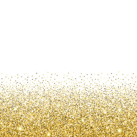 Gold glitter background. Gold sparkles on white background. Creative invitation for party, holiday, wedding, birthday. Vector illustration. Glitter seamless texture. Trendy modern vector illustrationのイラスト素材
