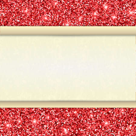 Invitation decorative card template with red shiny glitter. Gold background for flyer, poster, banner, web, header. Vector illustration.のイラスト素材