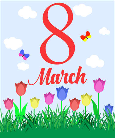 Elegant greeting card design with text 8 March for International Womens Day celebration. 8 March. Greeting background. vector illustration.のイラスト素材