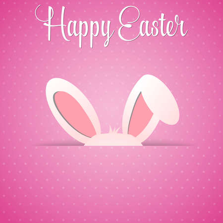 Happy Easter card with rabbit ears. Easter rabbit for Easter holidays design. Easter bunny on pink background.のイラスト素材