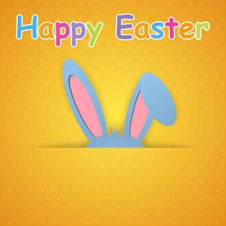 Happy Easter card with rabbit ears. Easter rabbit for Easter holidays design. Easter bunny on orange background.のイラスト素材