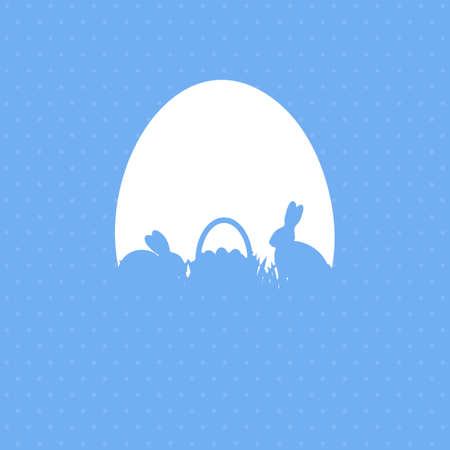 Illustration cartoon Easter poster with rabbit and grass. Silhouette of easter rabbit with a basket and egg. vector illustrationのイラスト素材
