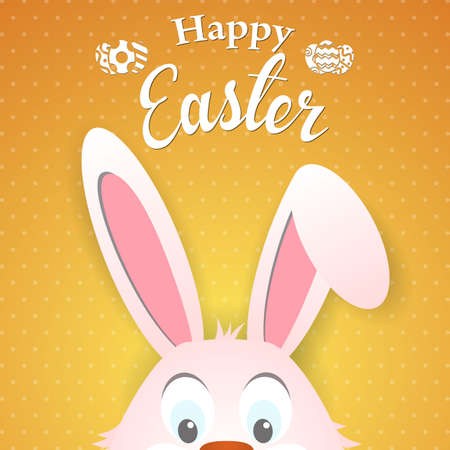 Happy Easter card with rabbit ears. Easter rabbit for Easter holidays design. Easter bunny on orange background.のイラスト素材