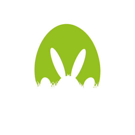 Illustration cartoon Easter poster with rabbit and grass. Silhouette of easter rabbit with egg. vector illustrationのイラスト素材