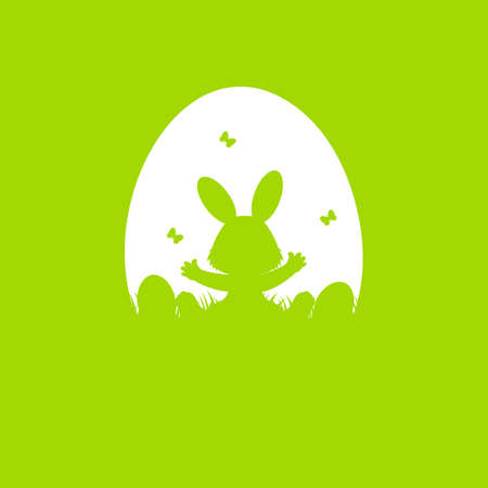 Illustration cartoon Easter poster with rabbit and grass. Silhouette of easter rabbit with egg. vector illustrationのイラスト素材