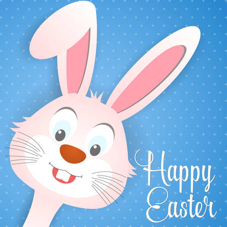 Happy Easter card with rabbit ears. Easter rabbit for Easter holidays design. Easter bunny on blue background.のイラスト素材