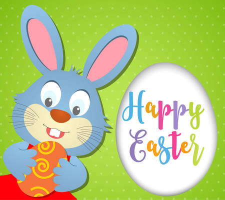 Happy Easter card with rabbit ears. Easter rabbit for Easter holidays design. Easter bunny on green background. Happy Easter card with eggのイラスト素材