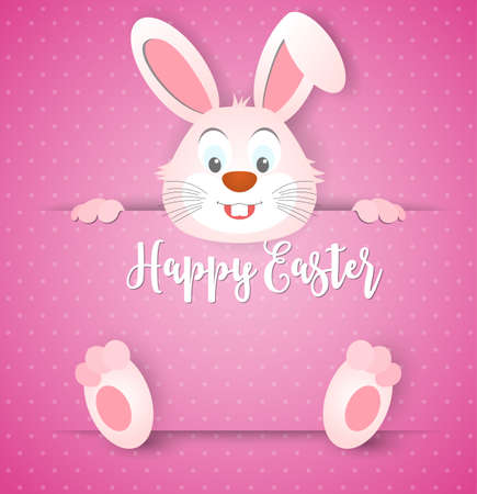 Happy Easter card with rabbit ears. Easter rabbit for Easter holidays design. Easter bunny on green background.のイラスト素材