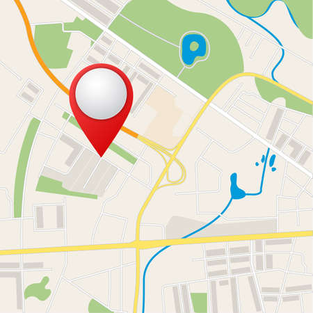 Folded maps with color point markers. Vector flat abstract city map with pin pointerのイラスト素材