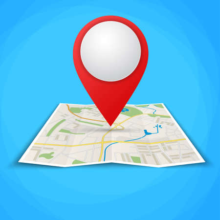 Folded maps with color point markers. Vector flat abstract city map with pin pointerのイラスト素材