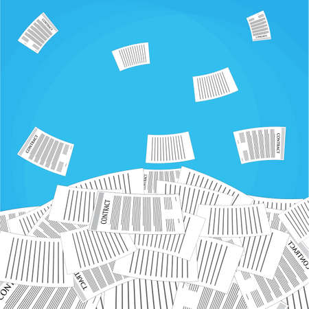 pile of office papers. Vector illustration in flat design on blue background.のイラスト素材