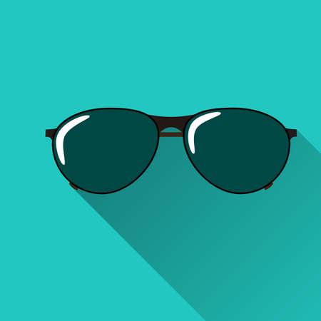 Sunglasses icon with long shadow. Flat design style. Sunglasses silhouette. Simple icon. Modern flat icon in stylish colors. Web site page and mobile app design element.のイラスト素材