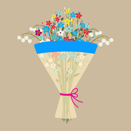 Cute spring bouquet of flowers. Beautiful Wedding bouquet flowers, birthday bouquet flowers, vector illustration in flat designのイラスト素材