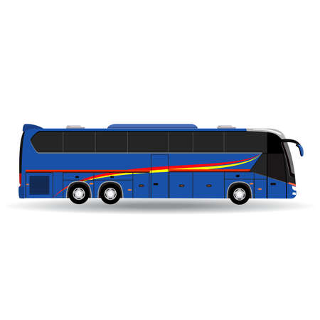 Cool modern flat design public transport vehicle intercity longer distance tourist coach bus, side view, passenger bus isolated on white backgroundのイラスト素材
