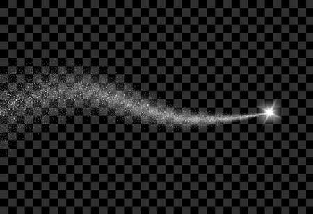 A bright comet with large dust. Glow light effect. silver lights. Creative concept  glow light effect stars bursts with sparkles. For illustration template art design, banner for Christmas celebrate.のイラスト素材