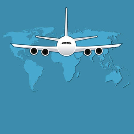 Civil aviation travel passenger air plane vector illustration. Civil commercial airplane flying. Travel plane on map background. Cargo transportation airplane vector isolatedのイラスト素材