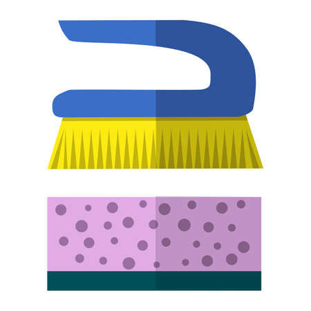 Two cleaning brushes hygiene tool and cleaning brush hand washing house symbols. Vector cleaning brush icon flat modern design house work equipment illustration.のイラスト素材