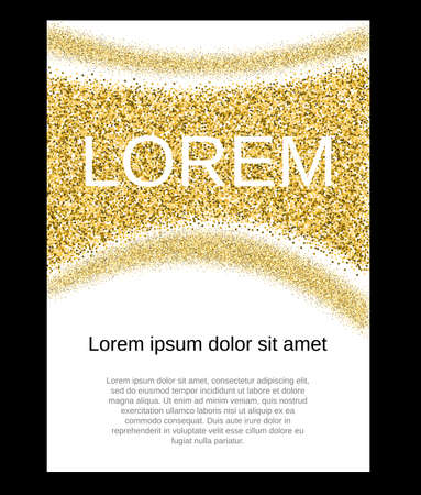 Template for banner, flyer, save the date, birthday party or other invitation with gold background. Gold glitter card design. vector illustration  design template.のイラスト素材