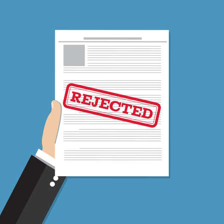 Hand holds rejected document. Job application rejected. Vector flat illustrationのイラスト素材