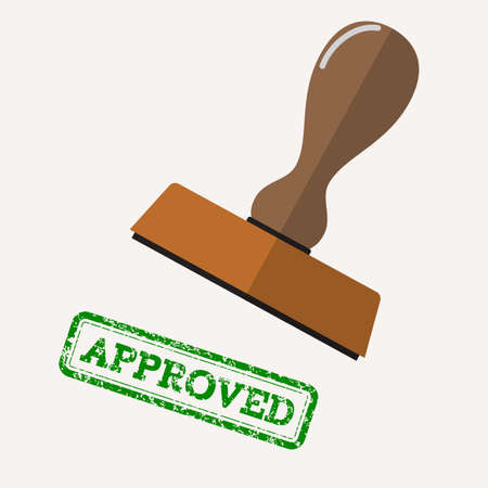 stamp approved in green text over white background.  vector illustration in flat designのイラスト素材