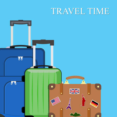Baggage, luggage, suitcases on background. vector illustration in flat design. travel and vacations conceptのイラスト素材