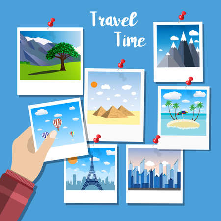 picture of photographs, vector illustration in flat design. travel and vacations conceptのイラスト素材