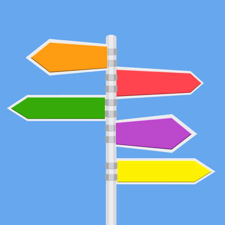Direction road signs - arrows on blue sky. vector illustration in flat designのイラスト素材