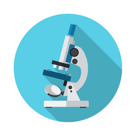 Microscope Icon Vector. Microscope Icon Art. Microscope Icon Picture. Microscope Icon Image. Microscope Icon Flat. Microscope icon app. Microscope vector design. Flat circle icon with long shadowのイラスト素材