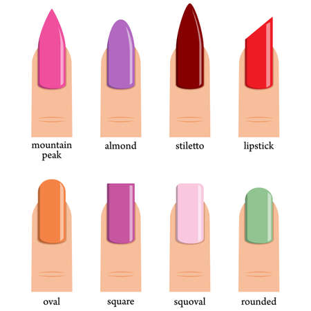 Nail shape icons. Types of fashion nail shapes. vector illustration in flat designのイラスト素材