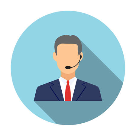 Call center operators, man avatar icons. vector illustration in flat design with long shadowのイラスト素材