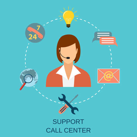 Business customer care service concept. contact us support help desk phone call and website click for infographics design web elements. vector illustration in flat design iconのイラスト素材